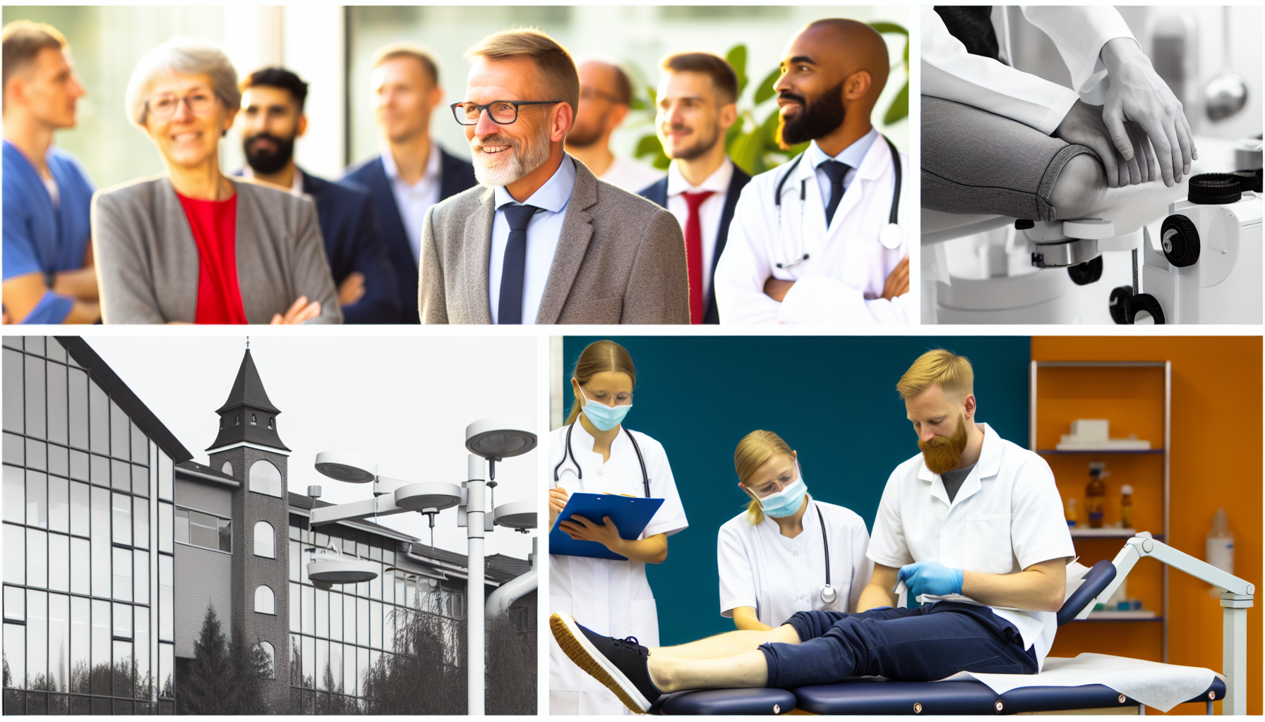 Darstellung von Gesundheitsmöglichkeiten in und um Lüneburg, einschließlich Ärzte verschiedener Herkunft und Geschlechter, die beschäftigt sind, qualitativ hochwertige Gesundheitsversorgung zu bieten. Darüber hinaus sollten Szenen von Physiotherapie-Sitzungen gezeigt werden, die von Gesundheitsfachleuten unterschiedlichen Geschlechts und unterschiedlicher Herkunft durchgeführt werden. Alle Szenen sollten ein allgemeines Thema von Gesundheit und Wohlbefinden fördern.
