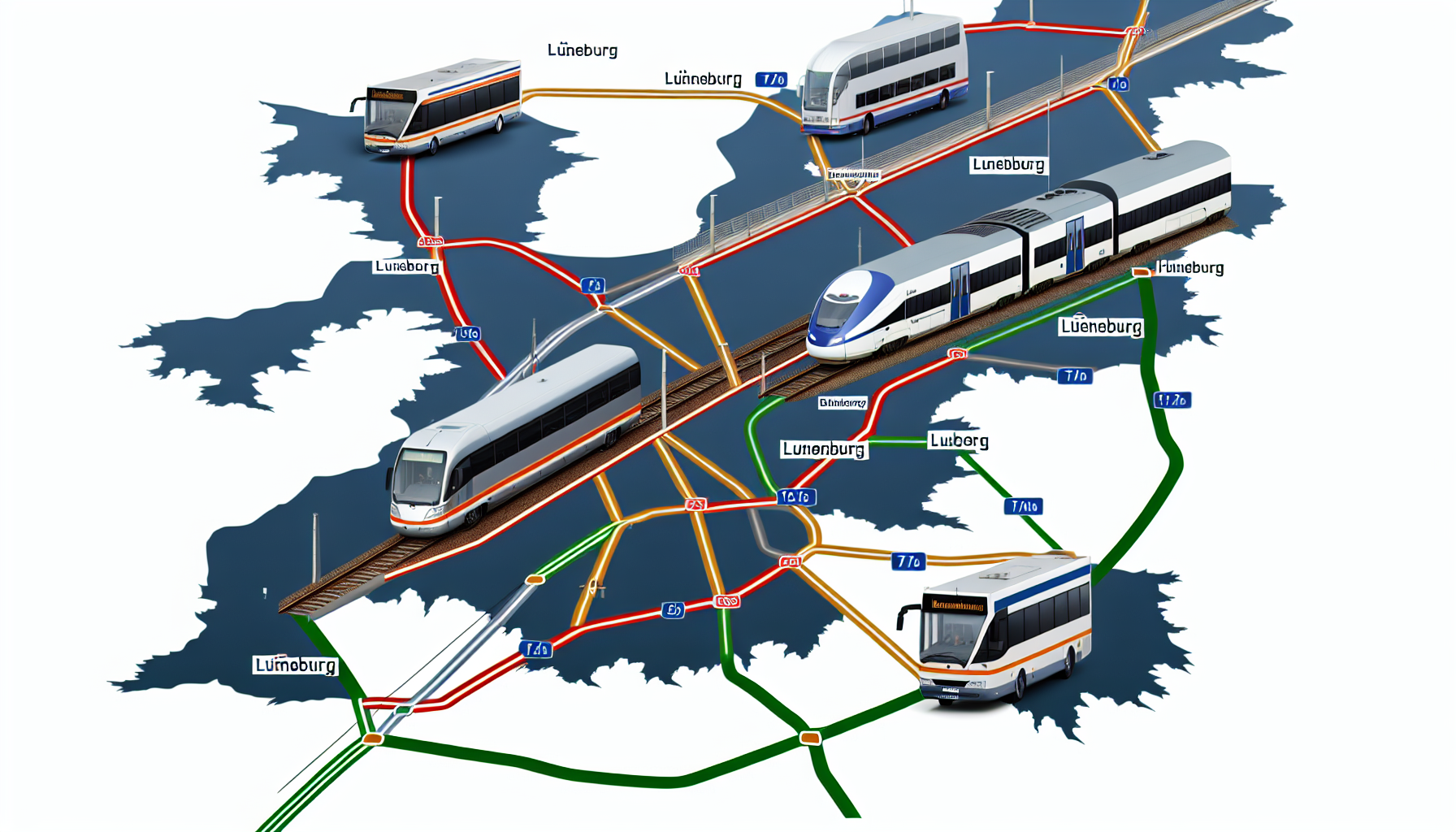 Die Verkehrsanbindungen nach Lüneburg über Straßen, Autobahnen, Busse, Züge und Regionalzüge.