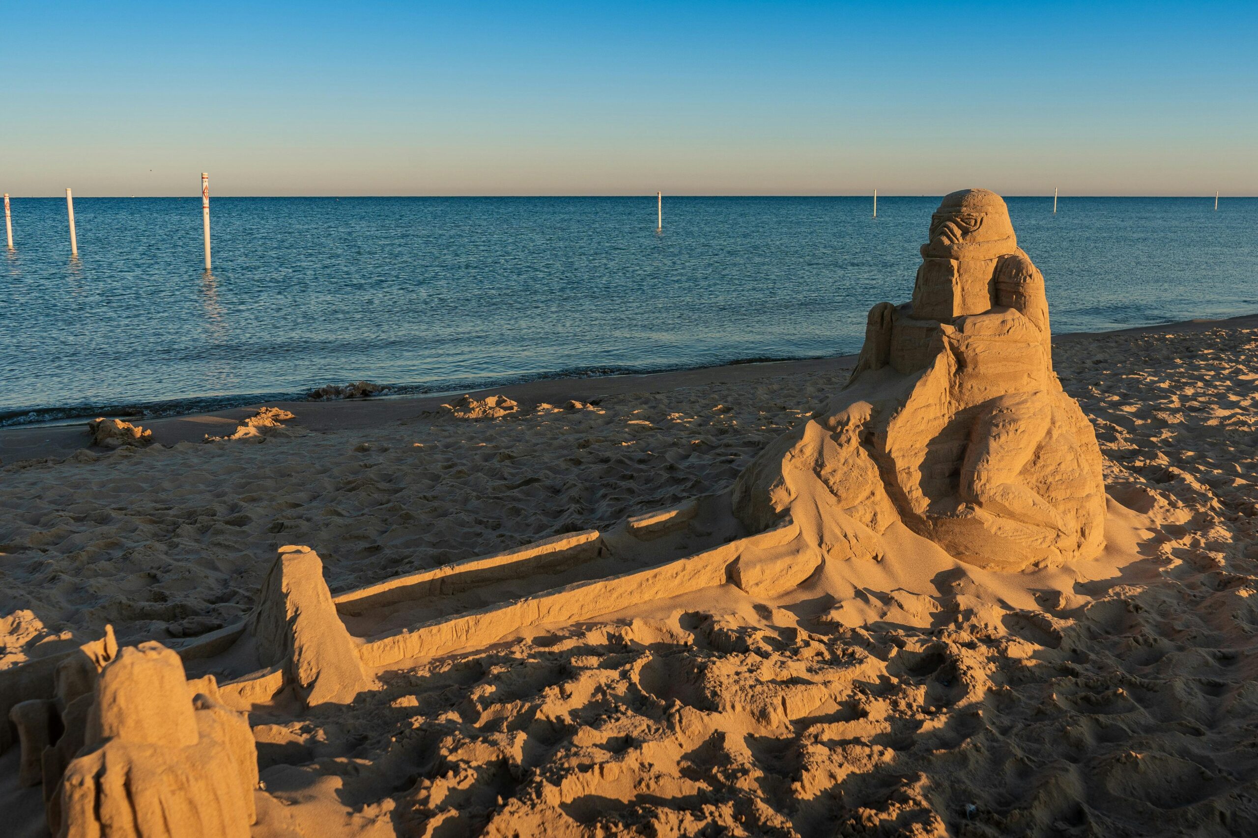 Stormtrooper Sandburg Am Holland Beach Bei Sonnenaufgang Mit Dem Horizont Des Michigansees Im Hintergrund