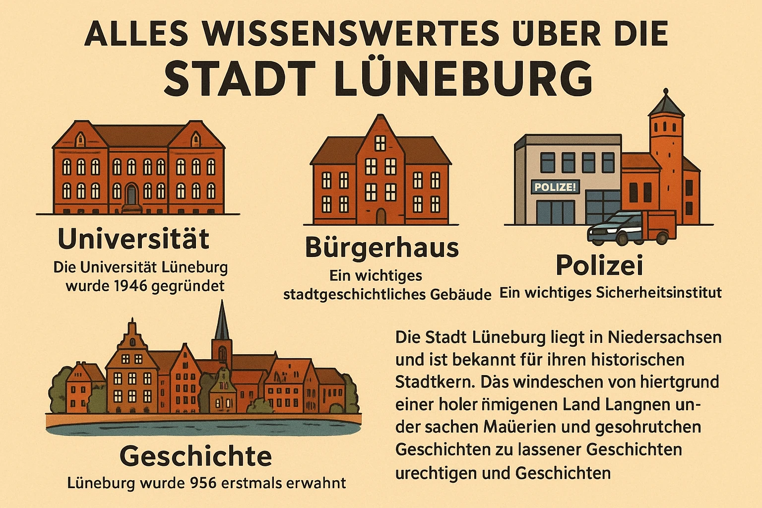 Alles Wissenswertes über die Stadt Lüneburg - Institute wie Universität, Bürgerhaus, Polizei, Feuerwehr als auch die Historie der Stadt und deren Geschichten