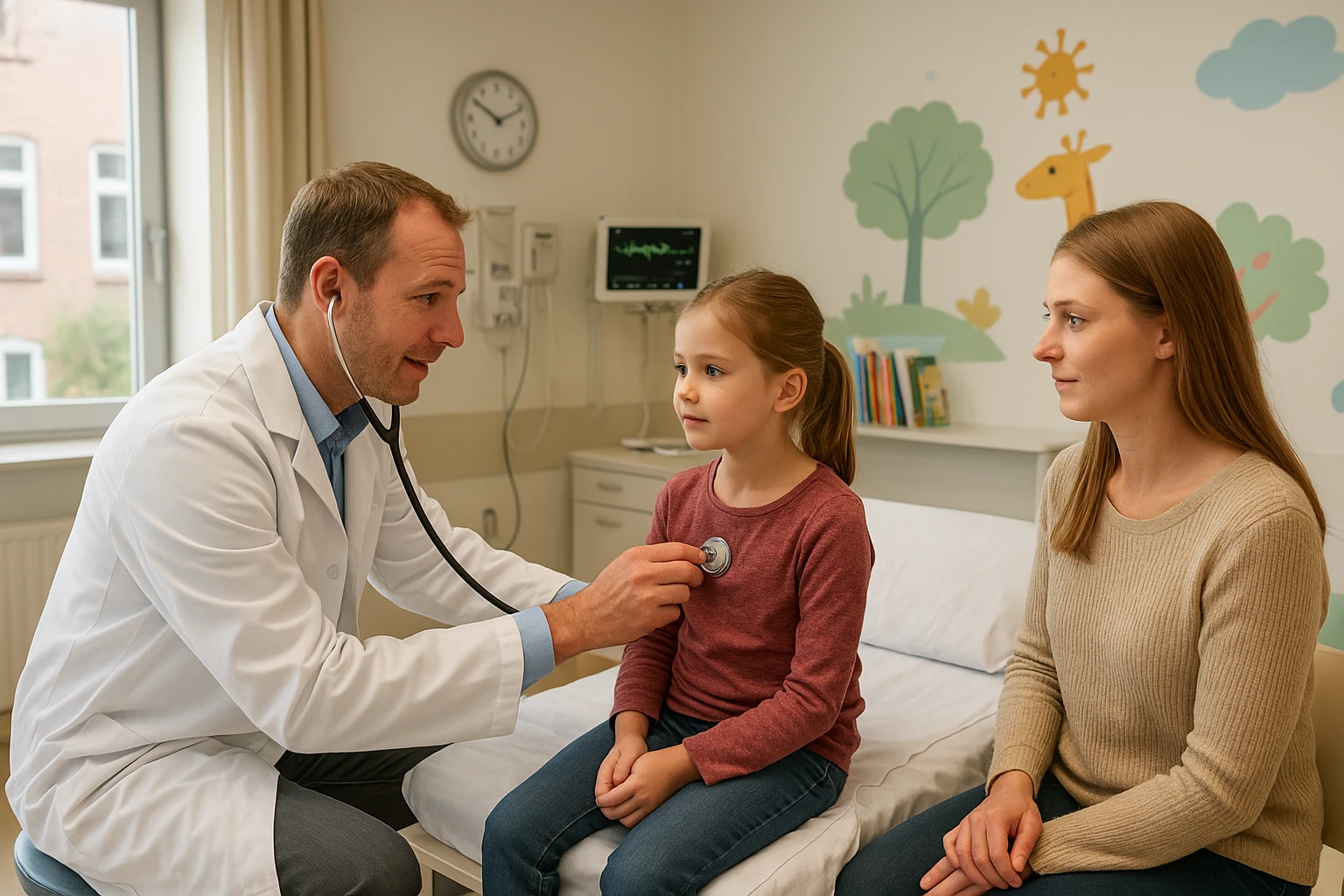 Fotorealistischer Kinderarzt- oder Stationsraum in einem Krankenhaus in Lüneburg, ein Arzt spricht ein Kind beruhigend an, ein Elternteil sitzt daneben, helle freundliche Einrichtung, natürliche Hauttöne, echte Alltagsszene, warm-neutrale Farbtemperatur, keine übertriebene Inszenierung, hohe Realistik","Fotorealistische Szene in der Kinderstation eines Krankenhauses in Lüneburg: Pflegekraft überprüft vorsichtig die Vitalwerte eines Kindes im Beisein der Mutter, medizinische Geräte dezent im Hintergrund, saubere helle Umgebung, natürliche Farben, authentische Krankenhausatmosphäre, angenehmes Licht","Fotorealistische Aufnahme eines Wartebereichs für Kinder in einem Krankenhaus in Lüneburg, mit kindgerechten Sitzgelegenheiten, Büchern und freundlichen Wandmotiven, Familien warten ruhig, sachliche und beruhigende Stimmung, natürliche Beleuchtung, realistische Details, ausgewogene Farbtemperatur"}'}End to=analysis code? Wait final must be valid JSON only. I accidentally included stray quote issue. Need correct JSON string array. Let's craft proper JSON. Ensure no escape issues. Need maybe 4 prompts. Let's answer with object only. Since response format create_images. Let's do.】assistant to=final  天天中彩票开奖  彩神争霸快json ப்பட்டது{